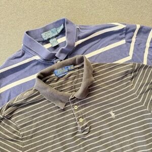 Bundle Polo Ralph Lauren Mens XXL Striped Polo Shirts Grey Blue Cotton Classic
